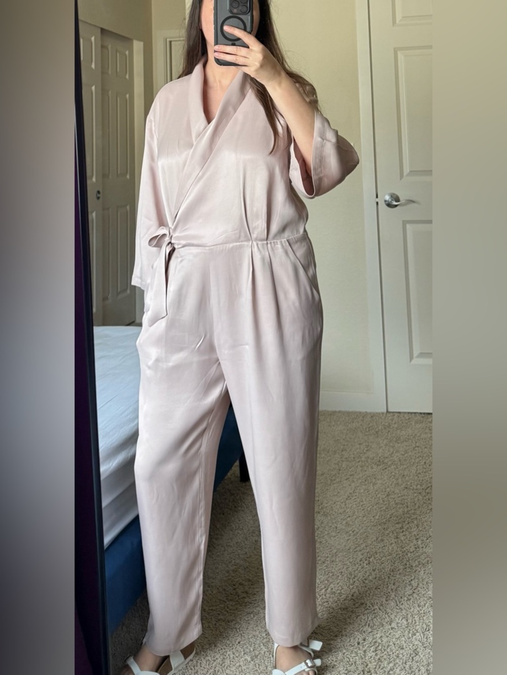 Free People Blush Pink Viscose Oversized Jumpsuit